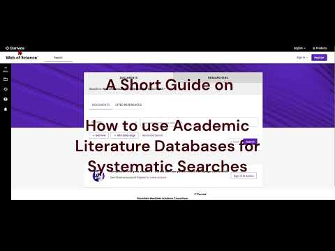 Tutorial: Using Web of Science / Academic Databases for Systematic Literature Reviews