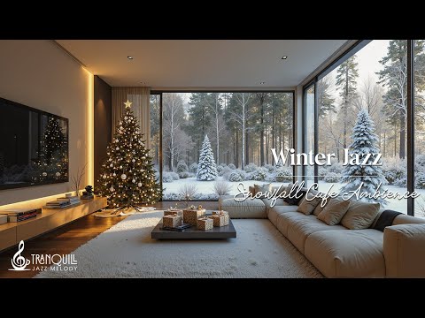 Relaxing Winter Jazz |Snowfall Coffee Shop Ambience with Background Jazz Music For Productive Monday