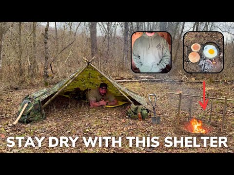 Solo Overnight Building a Watertight Low-Profile Shelter in a Rainstorm and Swing Grill McMuffins