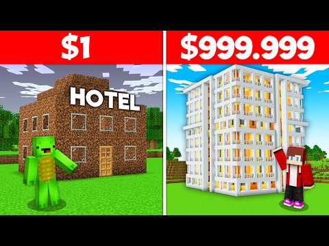JJ and Mikey $1 vs $99999 BUILD CHALLENGE 5 Stars Hotel in Minecraft - Maizen