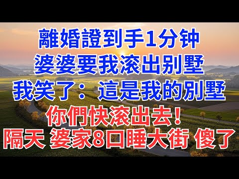 離婚證到手1分钟，婆婆要我滚出别墅，我笑了：這是我的別墅，你們滚出去？隔天，婆家8口睡大街，傻了！#為人處世#情感#情感故事#故事#小說#婆媳#家庭关系#生活經驗#家族恩怨