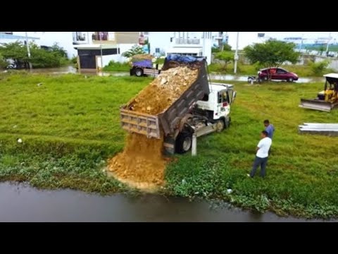 First Start Amazing PROJECT!! LANDFILL Delete Drain Sewer In Flooded Area Use D58 Dozer & 6Ton Truck