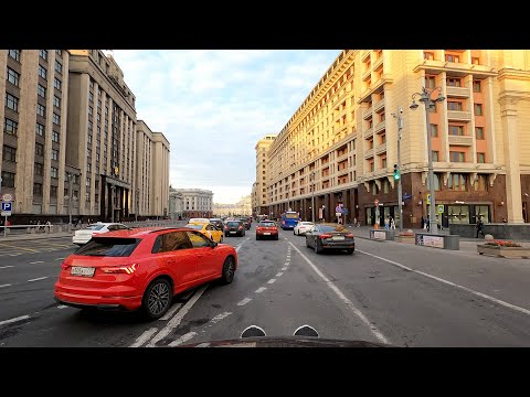 Driving in Moscow: Bolotnaya - around the Kremlin - Khamovniki - Boulevard Ring. 4K UHD