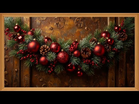 Elegant Red & Gold Christmas Decor | Luxury Holiday Painting | 4K Winter Frame Art
