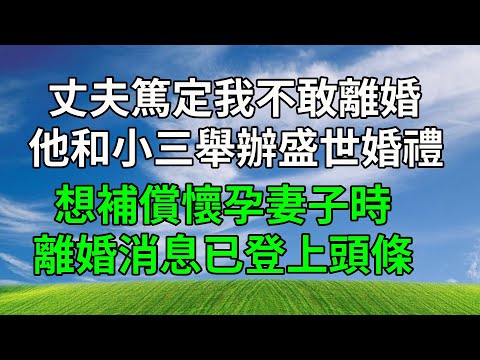 丈夫篤定我不敢離婚，他和小三舉辦盛世婚禮，想補償懷孕妻子時，離婚消息已登上頭條！#原创视频 #生活經驗 #人生感悟 #故事分享 #為人處世 #打脸