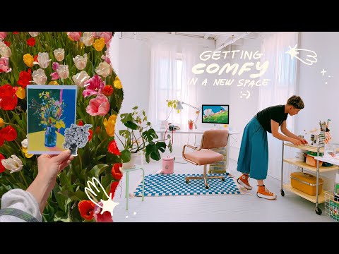 getting comfy in a new studio ♥︎ packing orders, arranging, drawing