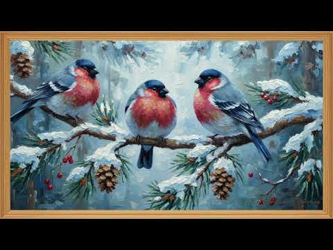 Beautiful First Snow ❄️🕊️  Calming Snowbird Illustrations  Winter TV Atmosphere in 4K