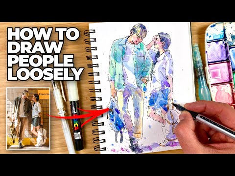 How to draw PEOPLE loosely (Step by Step Ink & Watercolor Sketching Tutorial)