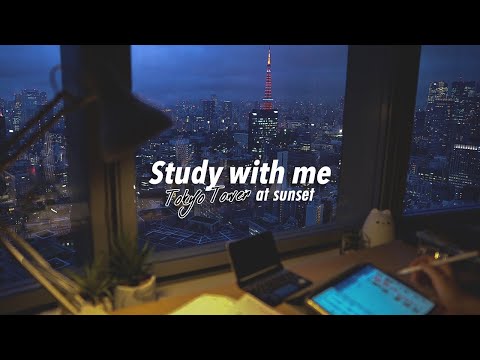 🗼Tokyo at SUNSET 🌆STUDY WITH ME | calm piano + Apple Pencil writing | 2 hours (2x60mins)