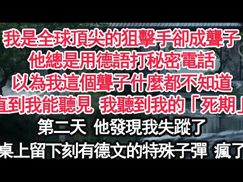 我是全球頂尖的狙擊手卻成聾子他總是用德語打秘密電話以為我這個聾子什麼都不知道直到我能聽見 我聽到了我的「死期」第二天 他發現我失蹤了桌上只留一枚刻有德文的特殊子彈 瘋了【顧亞男】【大女主】【婚姻自主】