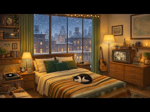 a cozy snowy January night 1955 vintage oldies playing in another room