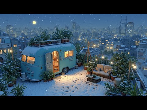 Japanese Lofi Ambience ❄️ Snowy Rooftop Retro Vibes & Chill Beats for Study
