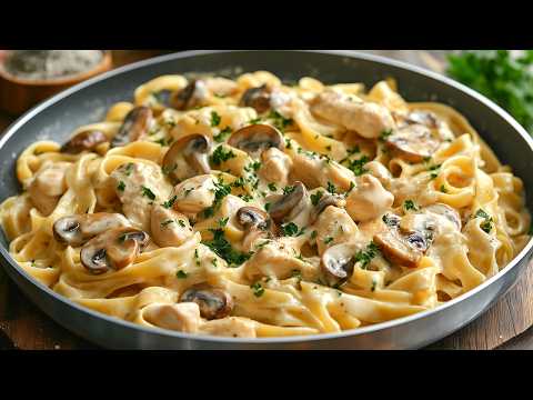 Chicken Fettuccine Alfredo recipe with mushrooms – creamy, rich and so easy!