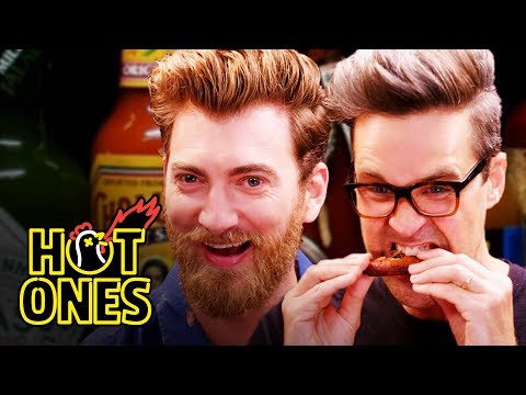 Rhett & Link Hiccup Uncontrollably While Eating Spicy Wings | Hot Ones
