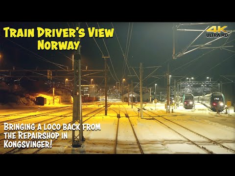 4K CAB VIEW: Evening Locomotive Transfer from Kongsvinger - City Lights & night time scenery