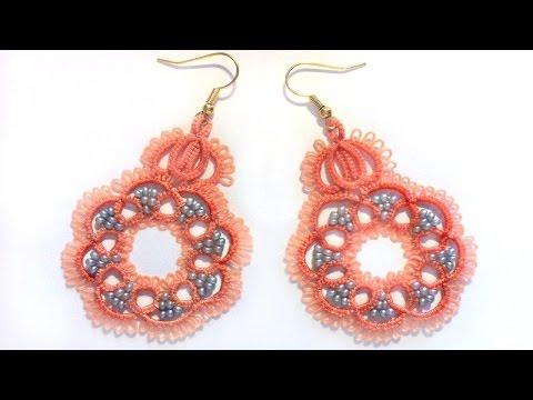 Lace Earrings with a needle, tatting earrings frivolite