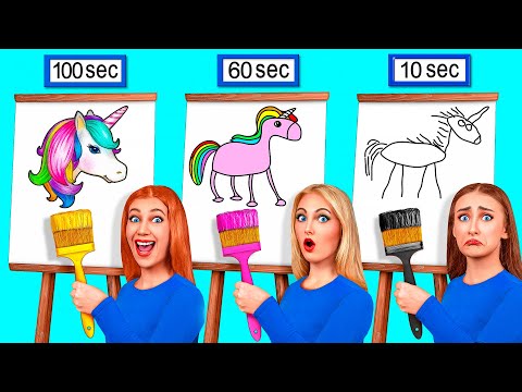 10 Seconds vs 60 Seconds vs 100 Seconds Drawing Challenge | Crazy Challenge by Friendly DO