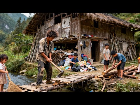 【一家七口隐居深山】爸爸改造房子前的桥梁，孩子们出行不在危险#农村生活#vlog#山居生活