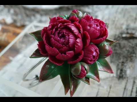 DIY* Браслет с пионом из полимерной глины. Видеоурок.