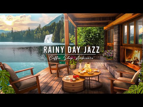 Rainy Day at Cozy Spring Coffee Shop Ambience with Relaxing Jazz Background Music for Work, Focus