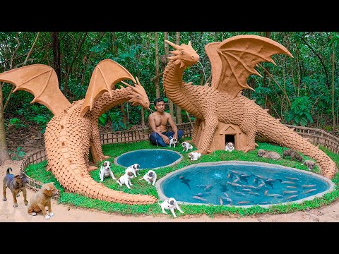 Rescue Dog from Jungle Build Dragon Dog House And Aquarium Fish Pond