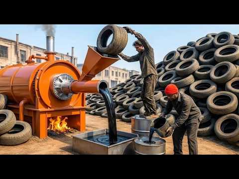 Unbelievable Recycling ! How Old Waste Tyres Are Turned into Oil Fuel | Waste Recycling