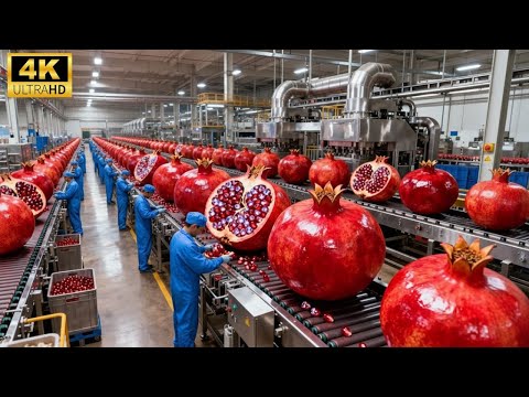 Inside the Pomegranate Juice Megafactory: From Fresh Whole Fruits to Premium Bottles (Full Process)