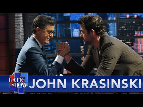 John Krasinski Arm-Wrestles Stephen Colbert In The Rematch Of The Century