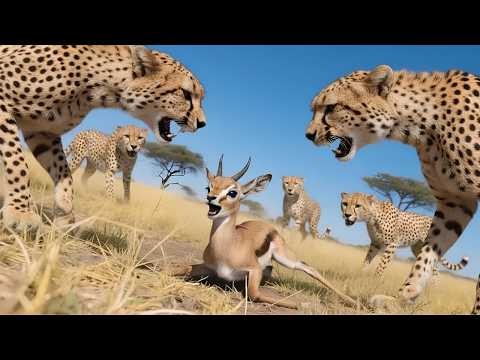 5 Cheetahs Close In on a Lonely Baby Gazelle | Abandoned and Outnumbered