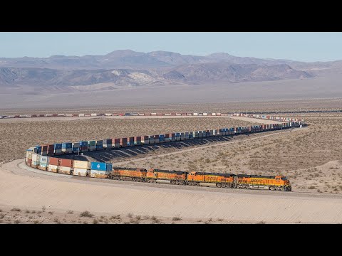 BNSF Monster stack train in the Mojave Desert