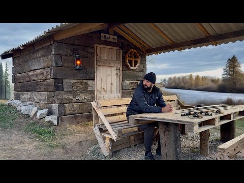 Building a Fisherman’s Cabin from Railway Sleepers | Bushcraft Shelter by the Lake