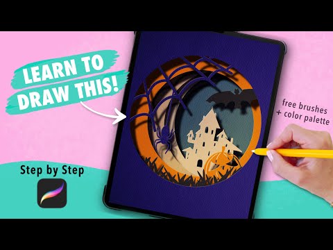 Halloween Paper Cut Out Drawing Tutorial in Procreate | iPad Illustration Digital Art Tutorial