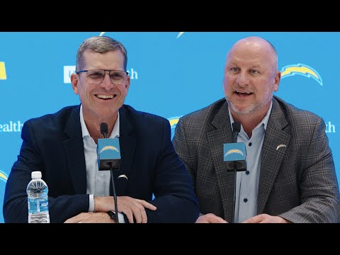 HC Jim Harbaugh & GM Joe Hortiz 2025 Draft Day 1 Recap Press Conference | LA Chargers