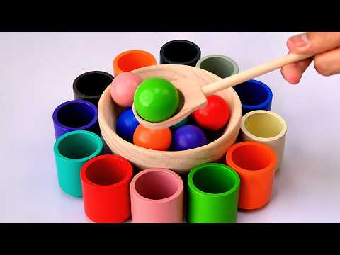 🌈 Learn Colors🔴🟠🟡🟢🔵🟣  Match Rainbow Balls & Cups - Learn Colors, Numbers for Toddlers and Babies!