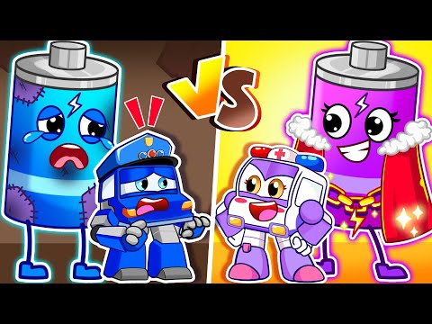 强电池 vs 弱电池 ⚡ 谁的能量会用完？| Kids Cartoon | 卡通片