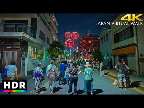 Japan fireworks festival walk in Tokyo Sumida • 4K HDR
