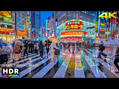 2 Hours of Rainy Night Walk in Tokyo, Japan | End of Spring 2025 • 4K HDR