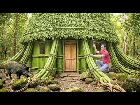 Building a Bamboo Shelter Under a Large Tree  - To Keep Out Wild Animals