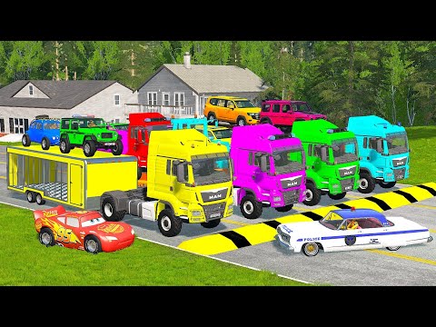 Flatbed Truck McQueen | Transportation with Truck - Pothole vs Car #25 | BeamNG.Drive Gameplay