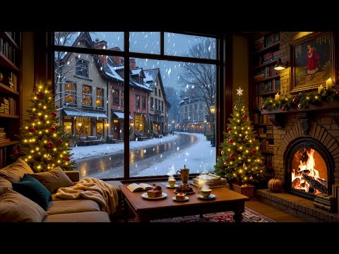 Relaxing Winter Jazz ❄️ Cozy Coffee Shop Ambience & Warm Fireplace Sounds for Stress Relief
