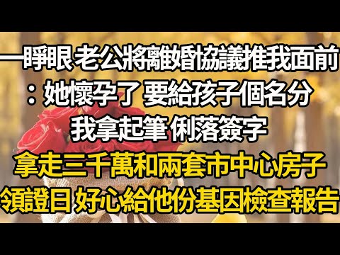 【完結】一睜眼 老公將離婚協議推我面前：她懷孕了 要給孩子個名分，我拿起筆 俐落簽字，拿走三千萬和兩套市中心房子，領證日 好心給他份基因檢查報告
