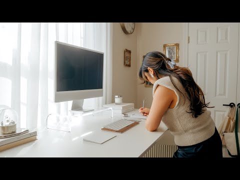 Clean Minimal Desk Setup | Home Office Tour & Design Tips