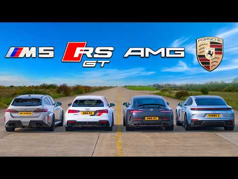 BMW M5 v Audi RS6 GT v Porsche Turbo S v AMG GT: DRAG RACE