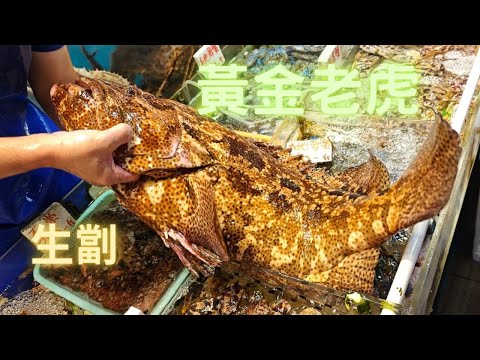 生劏黃金大老虎,超肥,粉肝🤤極好食✴️本地鬼爪/青衣螺❗fishcutting海鮮~社長遊街市Seafood