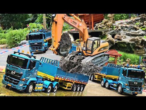 AKSI KE 82 ‼️ Proyek Jalan Layang Rc Truk Trailer VS Hino Tronton Angkut Pasir Tergelincir Berputar 