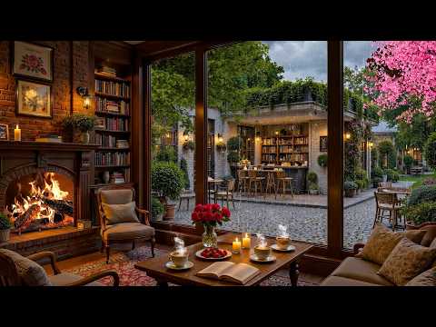 Rainy April Jazz Café Views☕Relaxing Jazz Music & Fireplace Sounds for Relieve Stress & Calm Nights