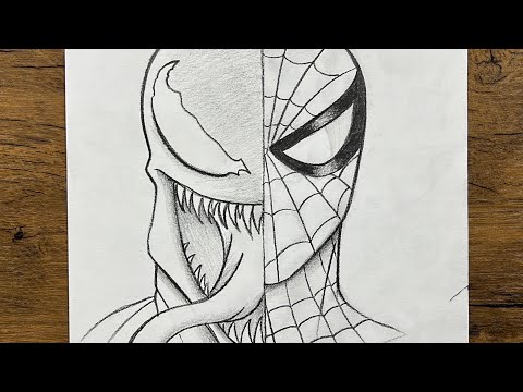 How to draw Spiderman VS Venom step-by-step | Easy Spiderman drawing