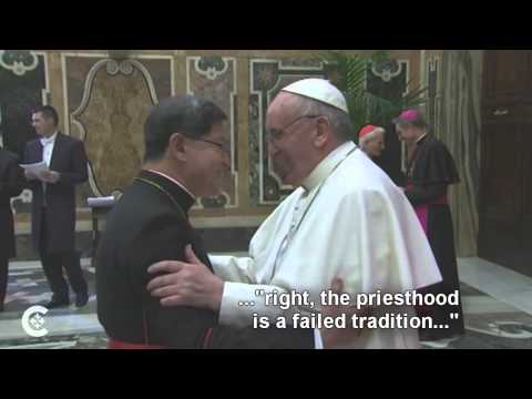 Pope Francis joking with the cardinals