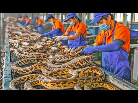 How Farmers Make 10 Million Dollars from Raising and Harvesting Python Skin | Processing Factory