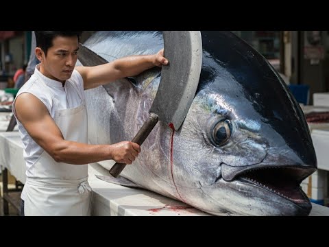 The Legendary Master Slices a 473kg Bluefin Tuna with Lightning Precision #SushiMaster
